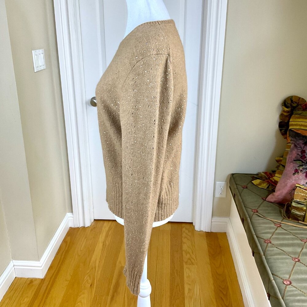 X J Crew Sweater Tan Camel with Rhinestones Merino Wool Alpaca Blend (L) - Picture 2 of 8